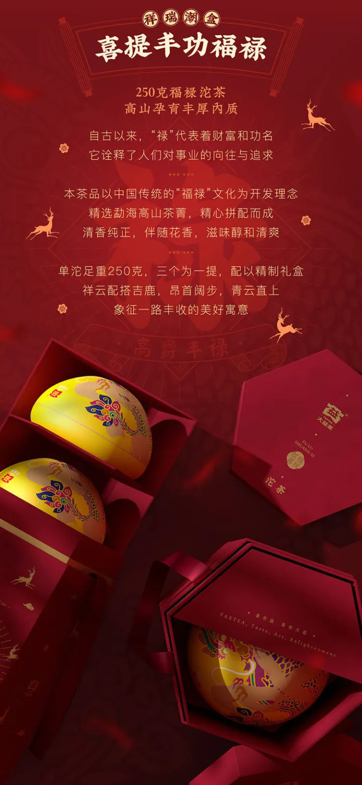 Шен пуэр Fulu Double Happiness Tuo 750 г, описание набора